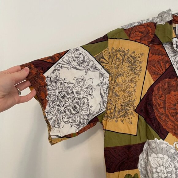 VINTAGE VTG KOALA Burgundy Multi Geometric Patchwork Short Sleeve Button Down L - Picture 7 of 12